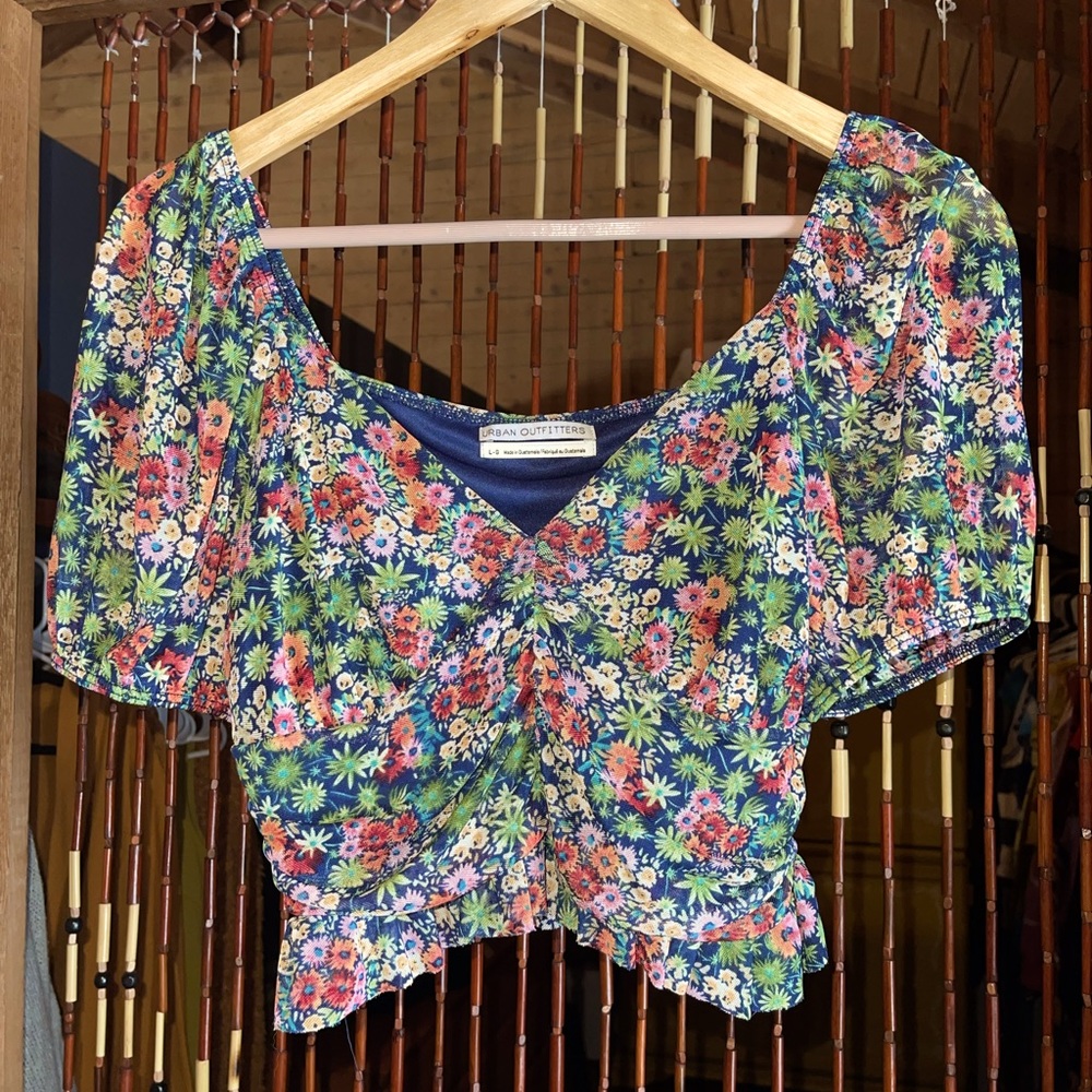 Urban Outfitters Navy Floral Cropped Top